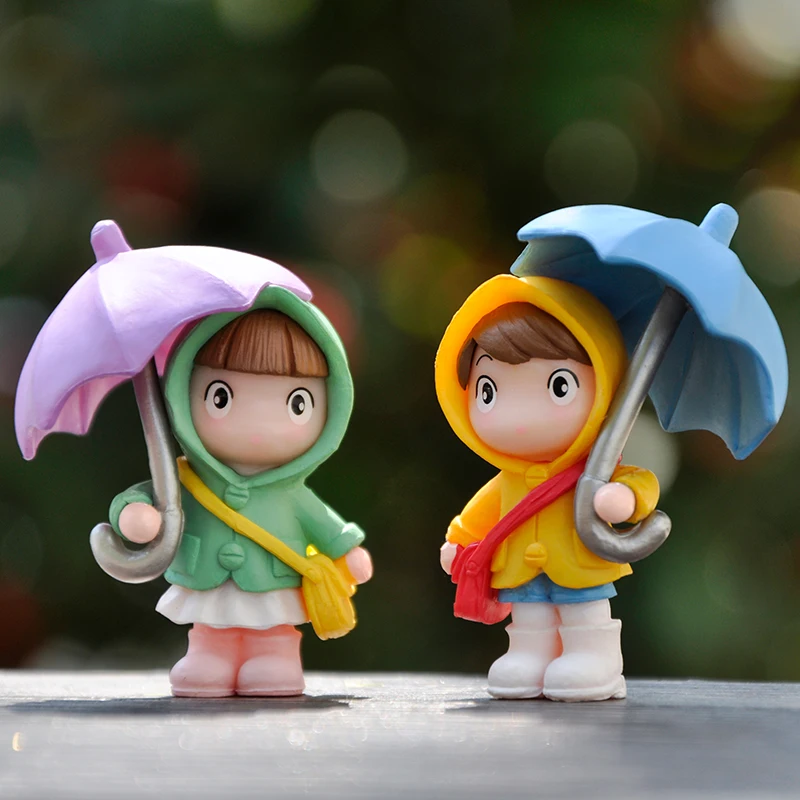 Cute Raincoat Umbrella Boy Girl Doll Small Ornament Desktop Decoration Doll Accessories Gift Children's Toys Micro Landscape