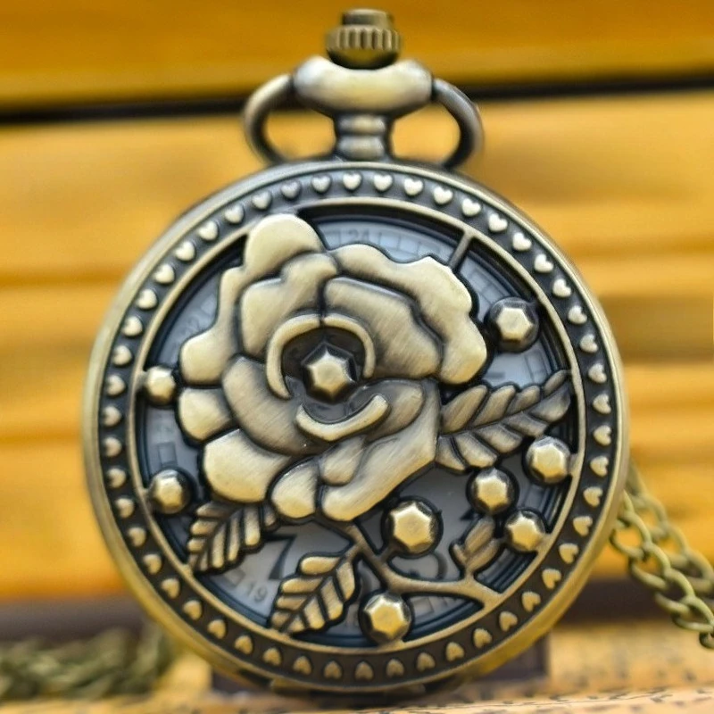 

Stylish Vintage Rose Ladies Pocket Watch, Necklace Flip Quartz Pocket Watch, Girl Gifts