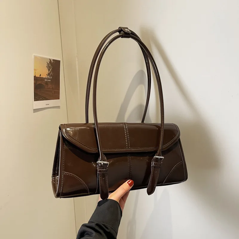 

Vintage PU Leather Belt Shoulder Bags for Women Solid Color Ladies Luxury Underarm Bags Simple Casual Tote Female Handbags