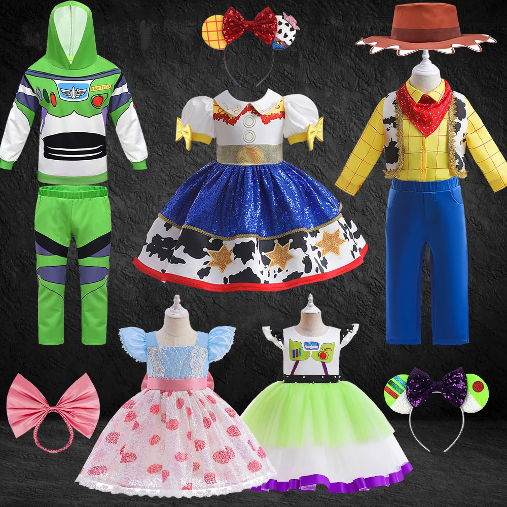 

New Halloween Birthday Party Girls Bo Peep Jessie Dress Up Toy Woody Clothing Set for Boys Christmas Child Buzz Cosplay Costume