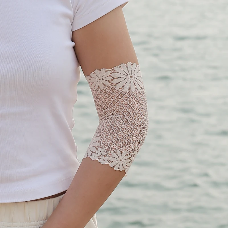 1 Pair women lace elbow arm sleeve thin cover tattoo scar decoration high resilience medium long sweet fake sleeves dancing Yoga