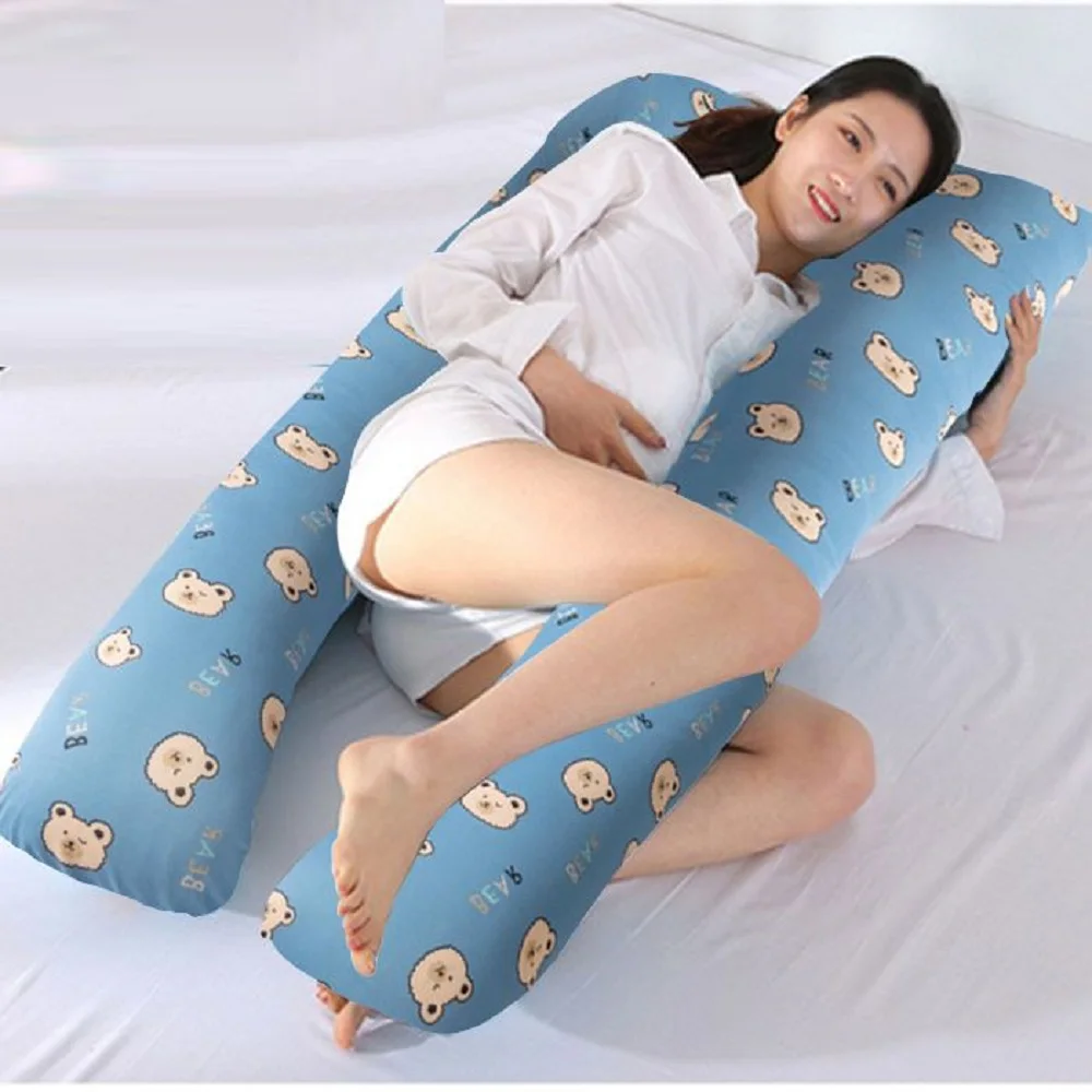 Blue Sleeping Support Pillow For Pregnant Women Body 100% Cotton Rabbit Print U Shape Maternity Pillows Pregnancy Side Sleepers