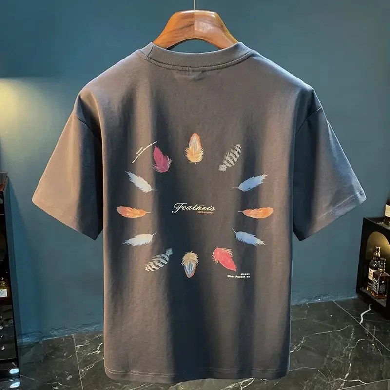 Baggy Men's 100℅ Cotton T-shirt O Neck Print Male Tees Shirts Vintage Tops Clothing Casual Basic Cheap Clothes Wholesale Y2k Hot