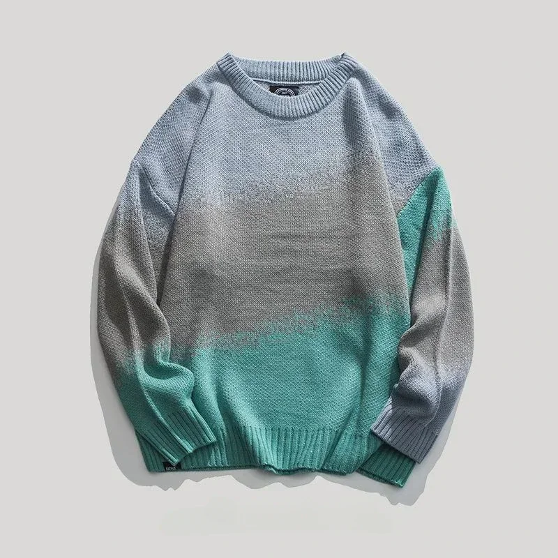 2024 Men's Clothing Round Collar Knit Sweater Male Green Tie Dye Pullovers Crewneck Plus Size Street Long Sleeve Sweat-shirt