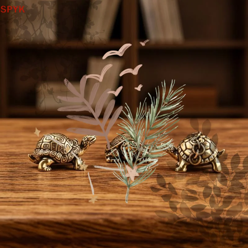 Solid Brass Mini Turtle Figurine Vintage: Tea Pet Decor Desk Table Micro-Landscape Fengshui Ornament