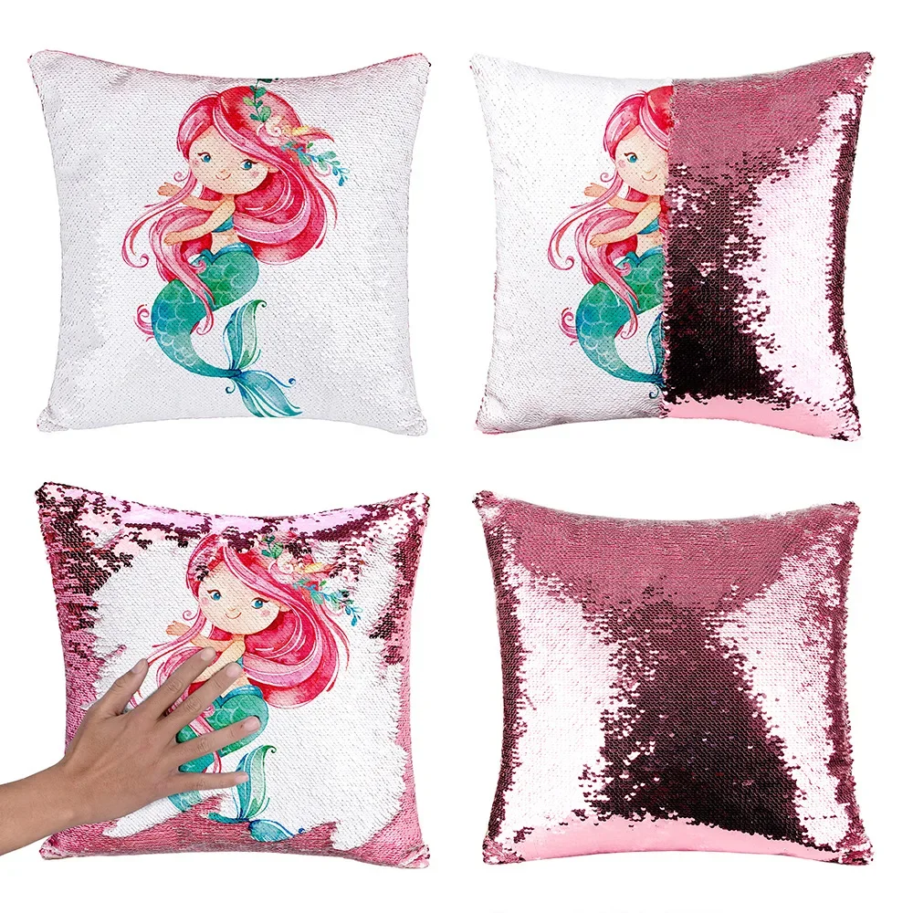 Glitter Mermaid Sequins Pillow Cushion Cover Baby Shower Pillow Case Throw Pillow Cojines Decorativos Para Sofa Cushion Decor