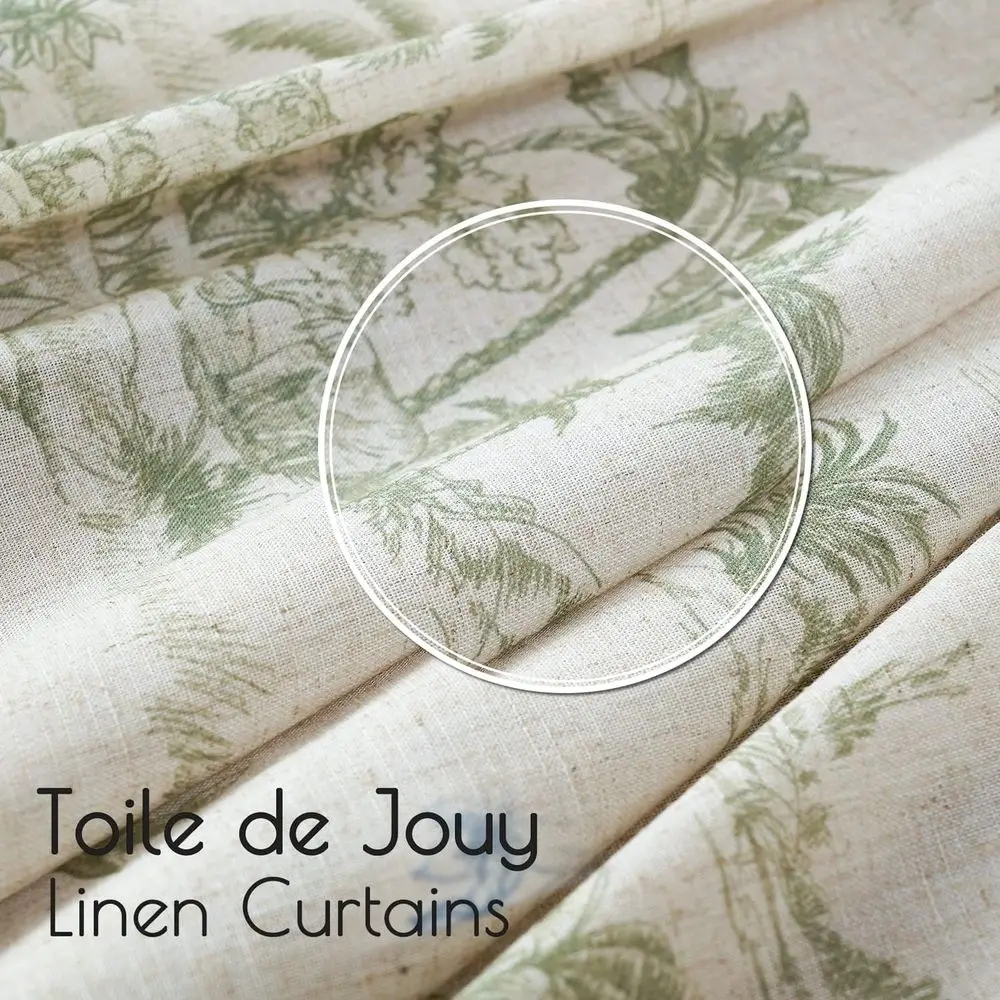 Cortinas Toile de linho com ilhó 96 - Cortinas florais verdes estilo fazenda para sala de estar e quarto