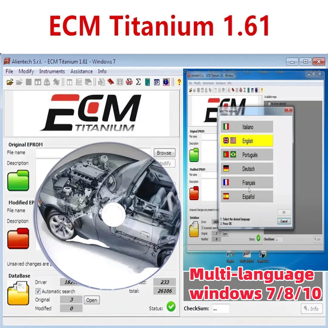 

2025 Hot !ECM TITANIUM 1.61 Calibrate software With 26000 + Driver ECM 18259+ Drivers for car ECU remapping tool windows 7/8/10