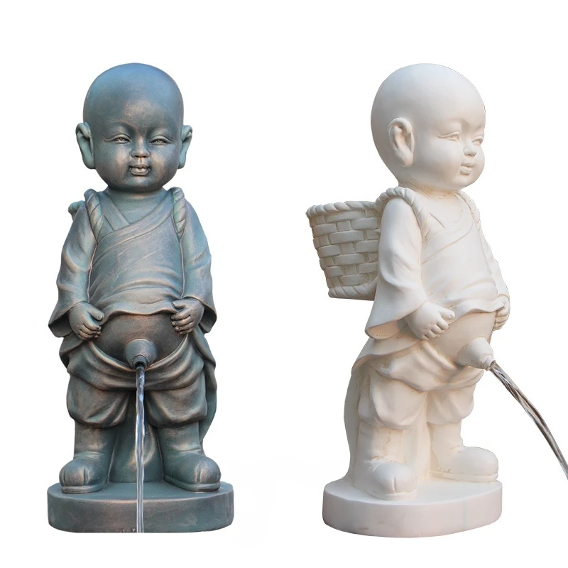 TT Pee Boy Water Fountain for Children, Cute Zen Little Monk Urine Sculpture, Garden Landscape, Fish Pond, Decorative Crafts