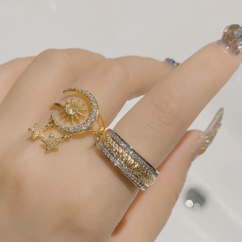 

MDL Moissanite style luxury sun moon star language index finger ring gold-plated micro-set zirconia simple ins fashion live ring