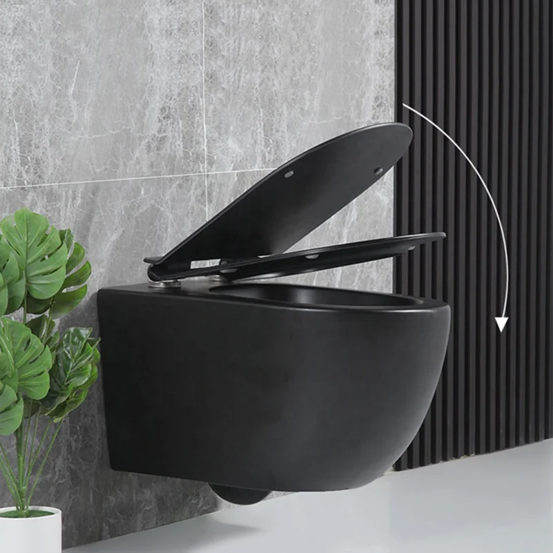 Modern Design Good Quality Black matt PTrap Ceramic Porcelain Rimless Wall hung toilet