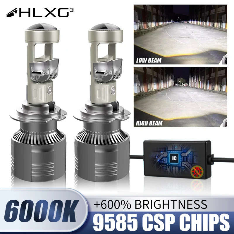 

HLXG H7 H4 Mini Projector Lens Bi LED Headlights Canbus H11 H8 H9 9005 HB3 9006 HB4 Turbo 9580 CSP Chips Fog Lamp LHD 6000K 12V