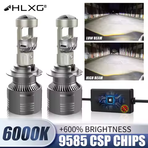 HLXG H7 H4 Mini Projector Lens Bi LED Headlights Canbus H11 H8 H9 9005 HB3 9006 HB4 Turbo 9580 CSP Chips Fog Lamp LHD 6000K 12V