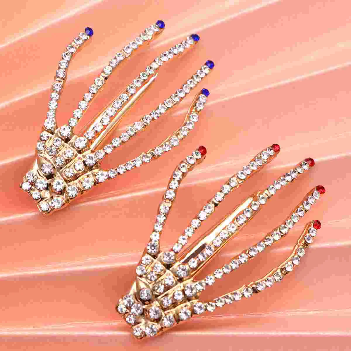 2 Pcs Hair Accessories Clips Alligator Rhinestone Skull Claw Hairpin Miss