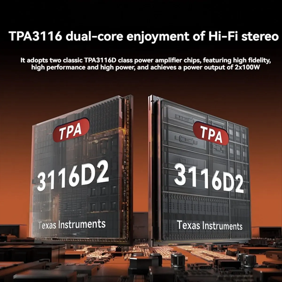 

Bluetooth 5.3 TPA3116D2 Усилитель мощности класса D 2.0, аудиоусилитель 2x100 Вт, 2 микрофона, USB-вход