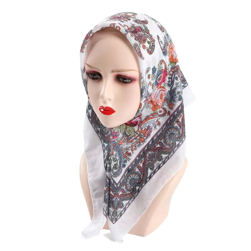 Russian 70*70cm Women Floral Scarf Ethnic Cashew Printed Square Head Scarves Lady Headband Hijab Shawl Babushka Bandana Scarf