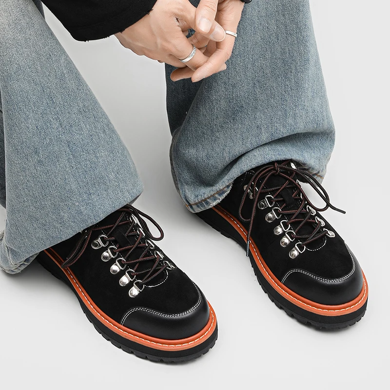New splicing derby shoes for men thick sole height increasing classic casual fashionable style suitable for daily commuting