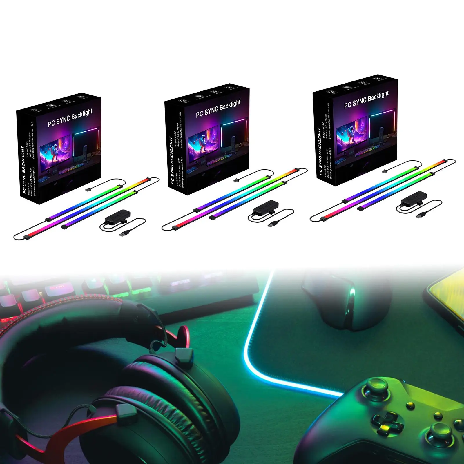 RGB LED Light Bar Dimmable Decorative DIY TV LED Light for Bedroom Office PC