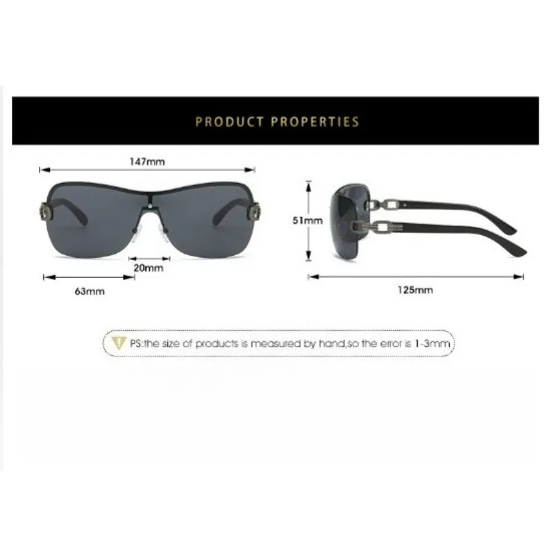 1PC Punk Trendy Rimless Rivets Sun Glasses Summer Trend Men Sunglasses Women's One Body Type Fashion Surround Style Sunglasses