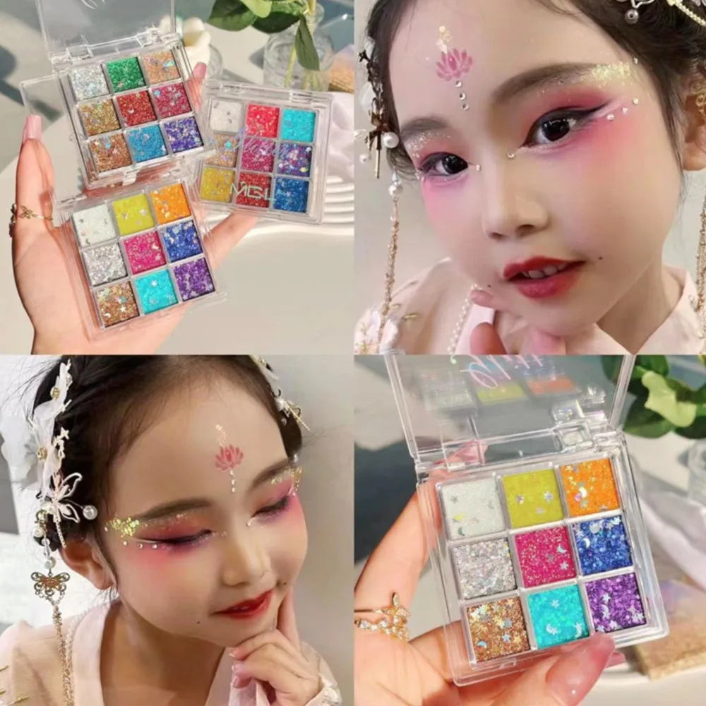 1 ボックス 9 色グリッターシマーアイシャドウメイクアップパレットスパークルジェルグリッター混合スタームーンフェイス/アイスパンコール高光沢アイグリッター