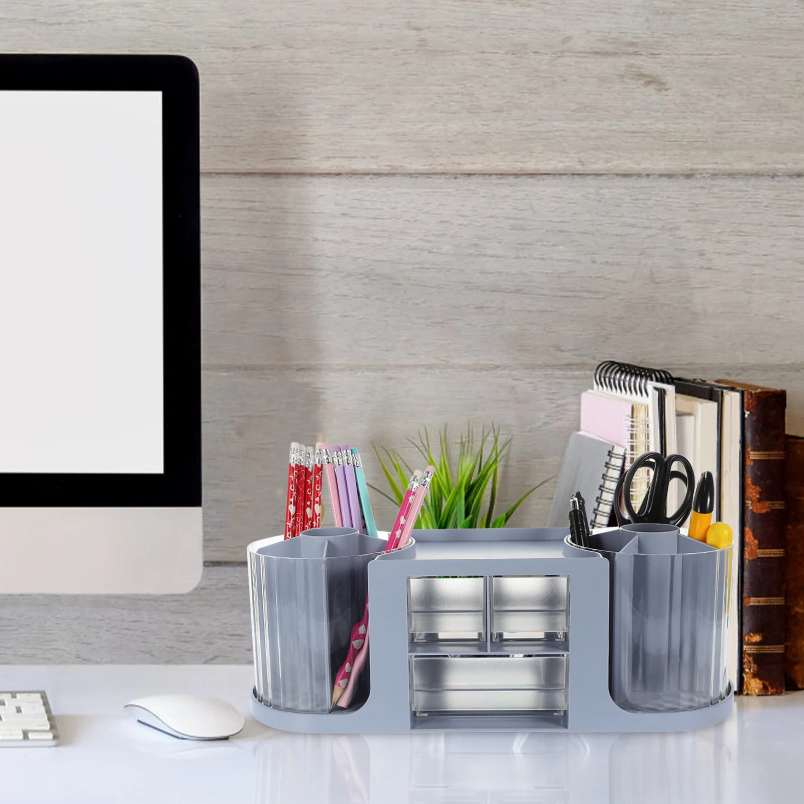 

Dual Rotation Blue Pen Holder Transparent Desk ganizer Storage Drawers for Stationery Files Sturdy Wear Resistant Design Save