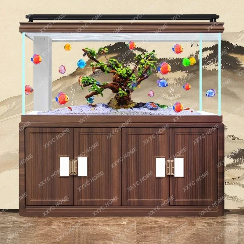 A  Fish Tank Living Room Floor Ultra-white Entrance Screen Partition Cabinet Free Of Care Ecological Fish Tank