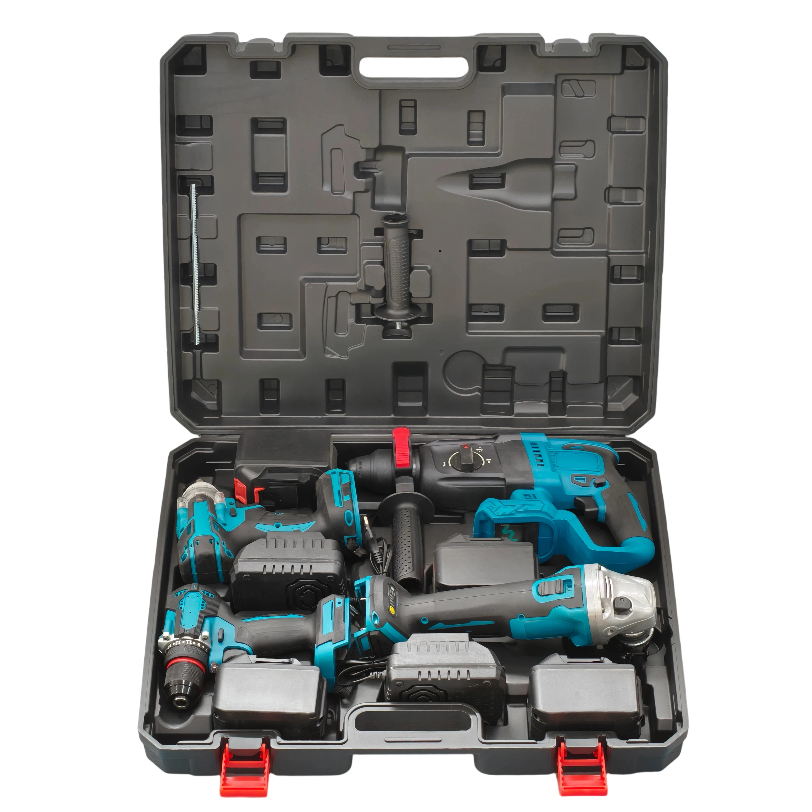 Versatile Brushless Cordless Power Tool Combo Kit 4pcs Set Electric Drill Impact Wrench Rotary Hammer Angle Grinder Box