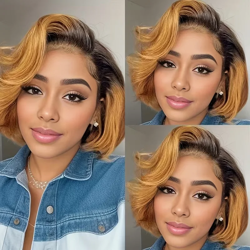 

Прямые 13x4 прозрачные кружевные фронтальные боб 1B/30 цвет омбре 6-дюймовые человеческие волосы Remy парики пикси