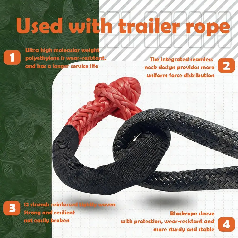 55000lbs Car tow Winch rope Soft Shackle Recovery Ring Heavy Duty Winch rope With Protective Sleeve for Truck Vehicle Recovery