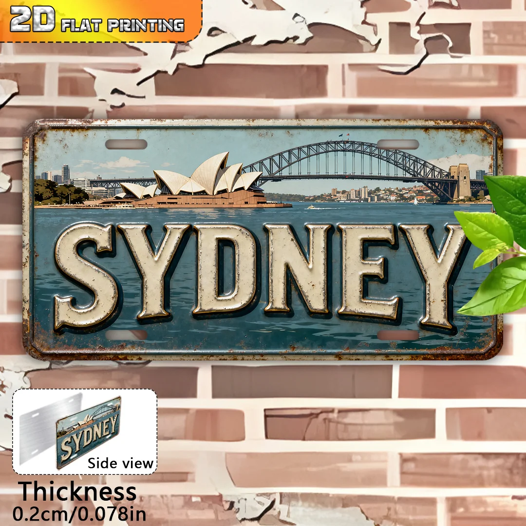 2D Flat, Vintage Sydney Australia Metal Wall Sign- Heavy 15.24cm X 30.48cm Vintage Sydney Opera House And Harbour Bridge Sign, I