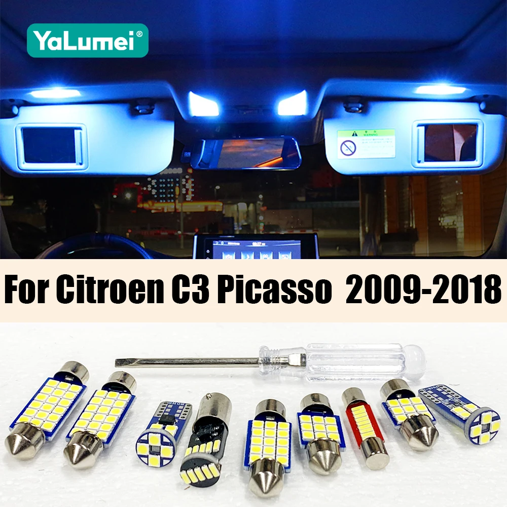 

For Citroen C3 Picasso 2009-2017 2018 10PCS Car LED Bulbs Interior Dome Reading Lamp Footwell Gove Box Trunk Light Accessories