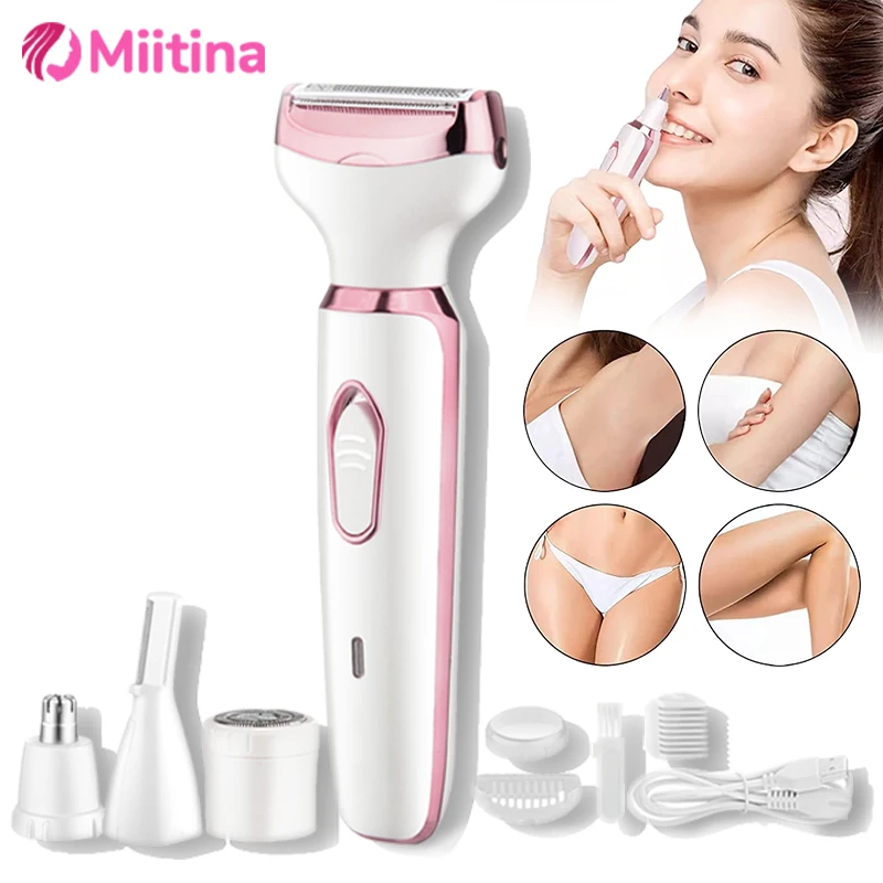

4 in 1 Electric Epilator For Women Shaver Lady Shaver Body Hair Trimmer Armpit Bikini Arm Leg Face Portable Painless Depilator