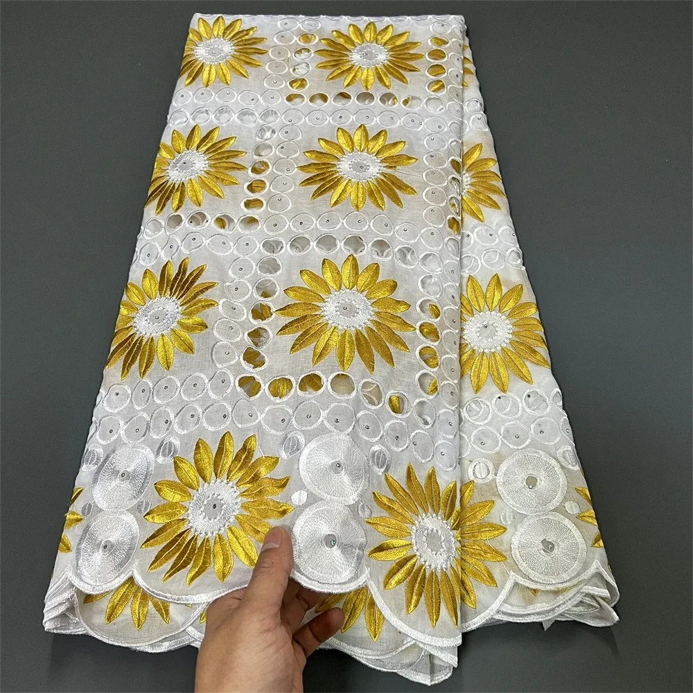 

2025 Latest High Quality African Nigerian Pure Tulle Damask Lace Fabric Embroidery Party Dress Sequins Cotton 5yards