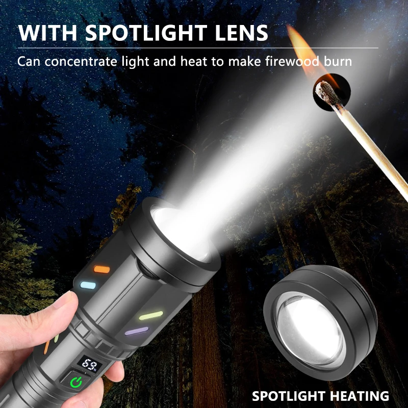 Lanterna LED de alto lúmen com zoom à prova d'água laser branco poderosa luz de flash tática portátil para camping, caminhadas, emergências