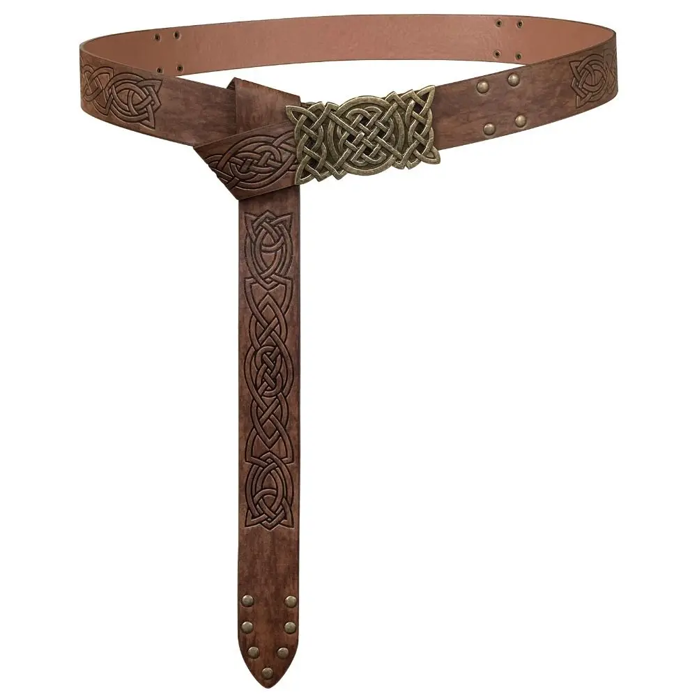 

Novelty Embossed Viking Renaissance Buckle Belt Printing Knight Celtic Belt PU Leather Medieval Waistband Adult