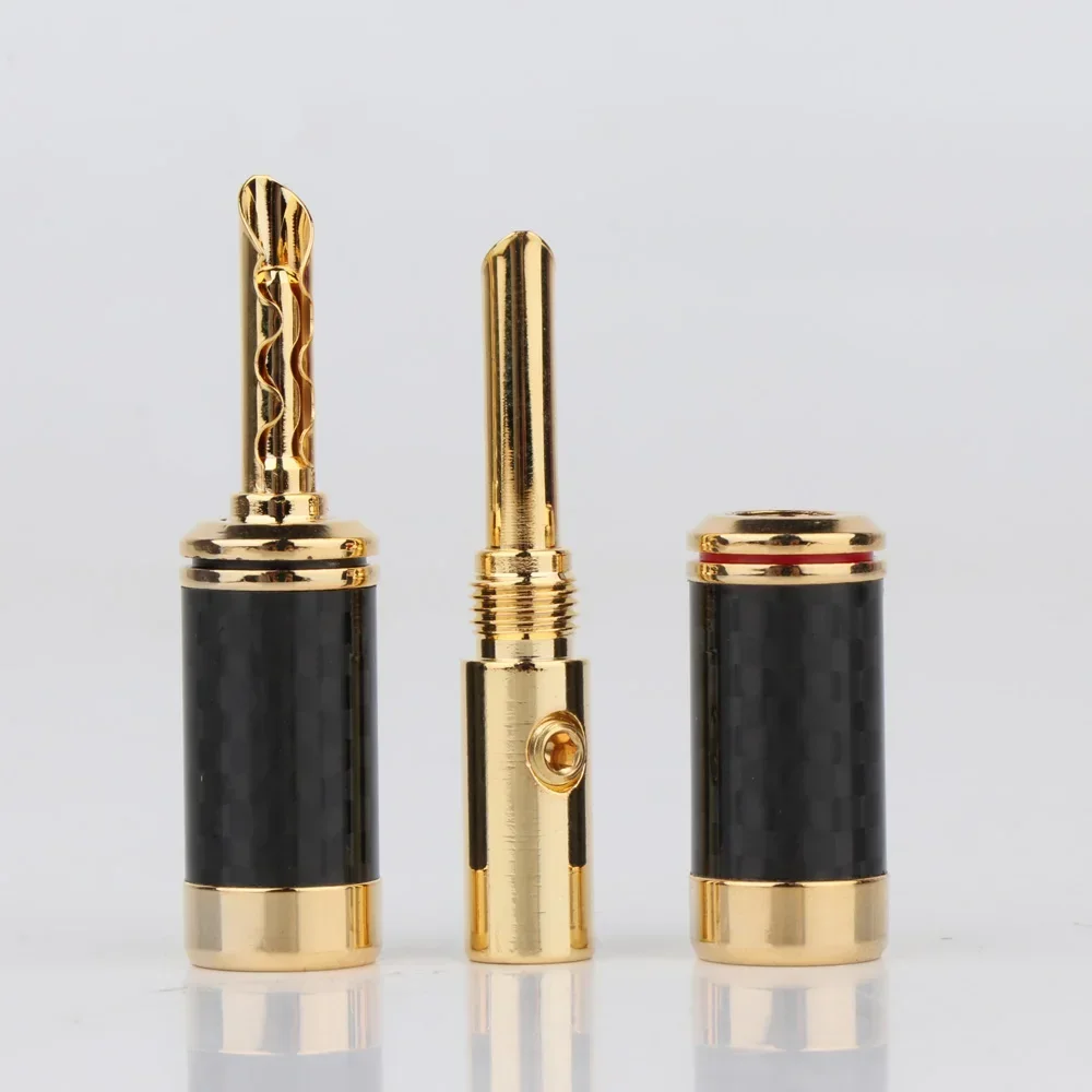 Preffair 4PCS BAF Banana plug Carbon fiber speaker cable plug Gold/Rhodium Plated Locked Plug Loudspeaker Teriminal Connector