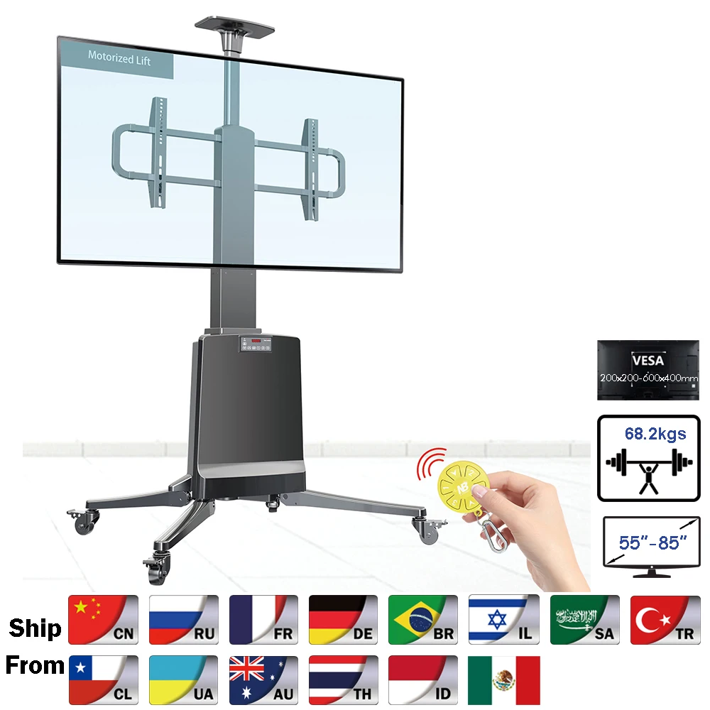 NORTHBAYOU TW85 Motorized Lift Screen Heavy Duty TV Mount Cart Fits Most 55-85 inch Flat Panel LED LCD TV Loading 68kgs