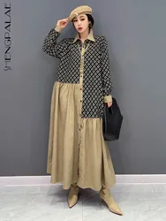 SHENGPALAE Korean Loose Lapel Dress For Women Elegant Chic Printing Color Blocking Fashion Female Vestido Robe 2024 Spring R2470