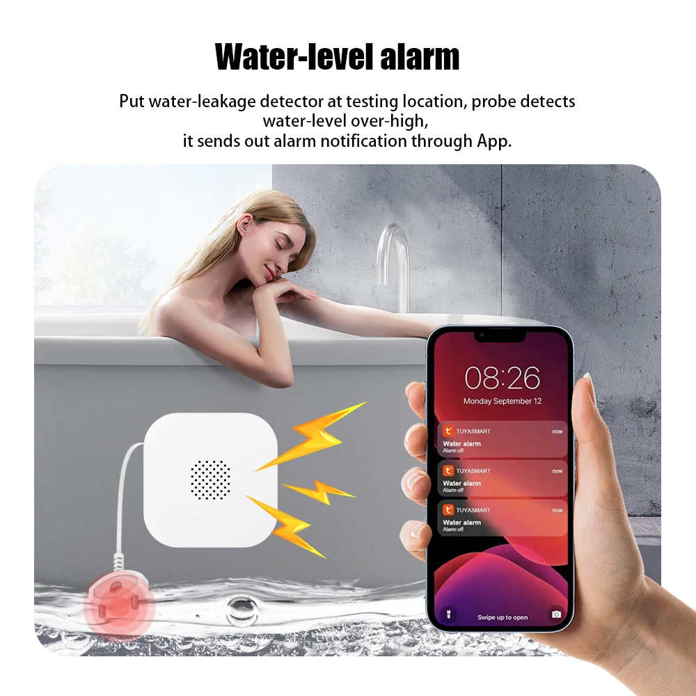 Tuya WiFi Smart Water Leak Sensor 80DB Sound and Light Alarm System Water Overflow Detector Flood Leakage Sensor Remote Monitor