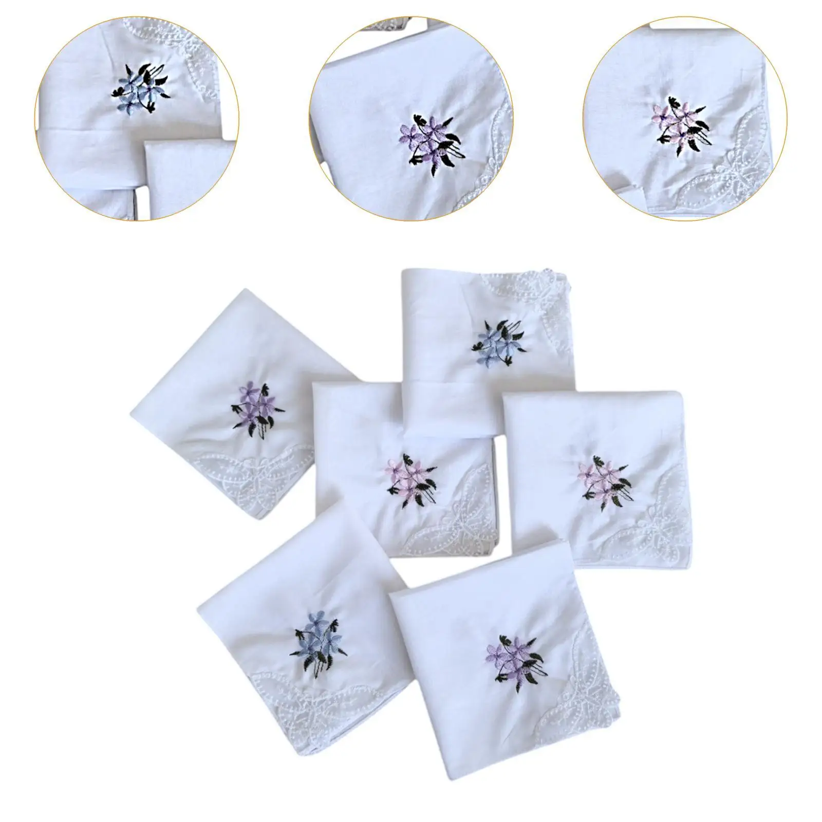 6 Pieces Cotton Handkerchiefs for Women Bandanas Gift for Wedding Party Hanky
