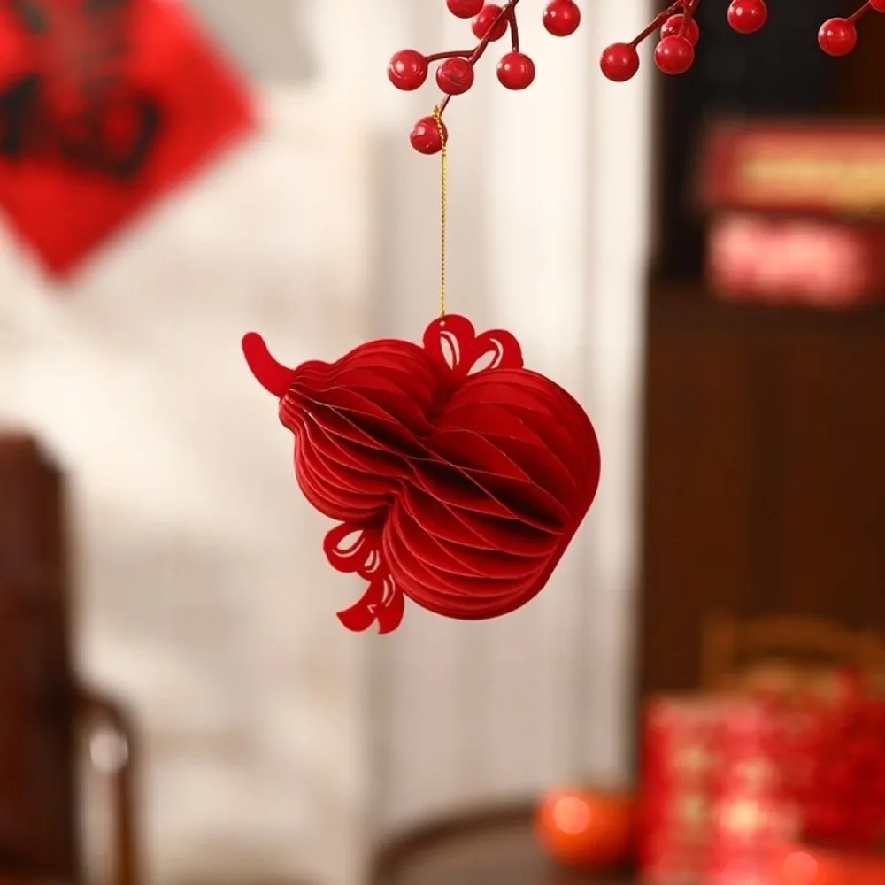 Red Chinese New Year Decoration Koi Chinese Knot Honeycomb Lantern Gourds Shape Small 3D Felt Pendant Spring Festival