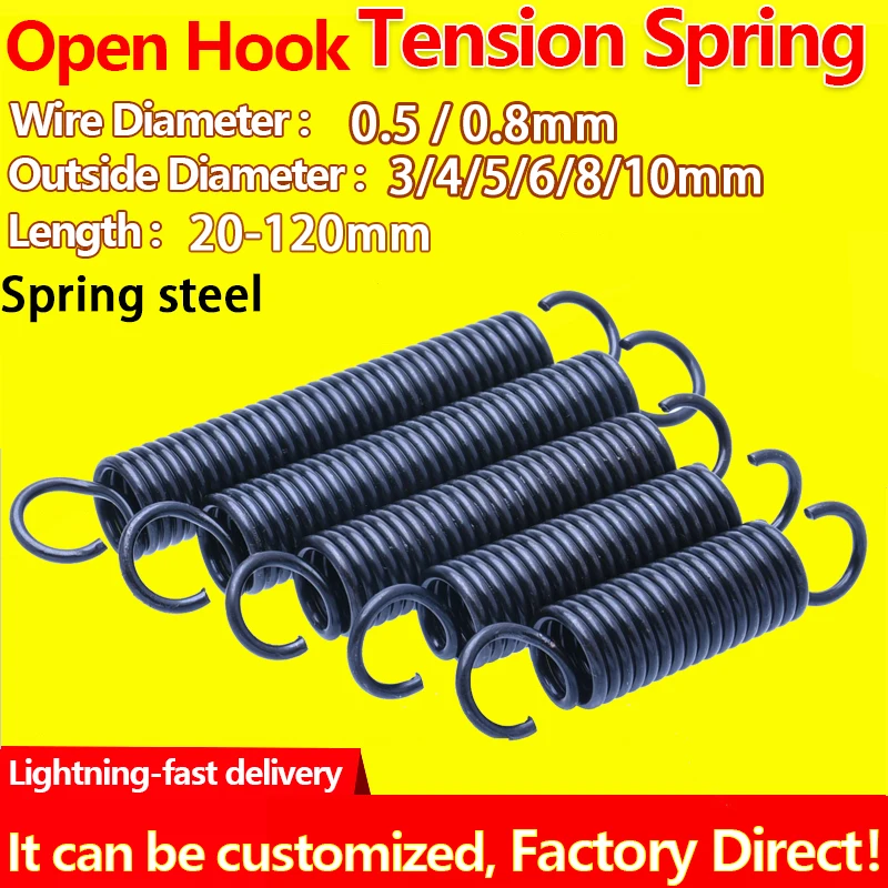 Open Hook Pullback Spring Tension Spring Coil Extension Spring Draught Spring Wire Diameter0.5mm  0.8mm Outer Diameter 3-10mm