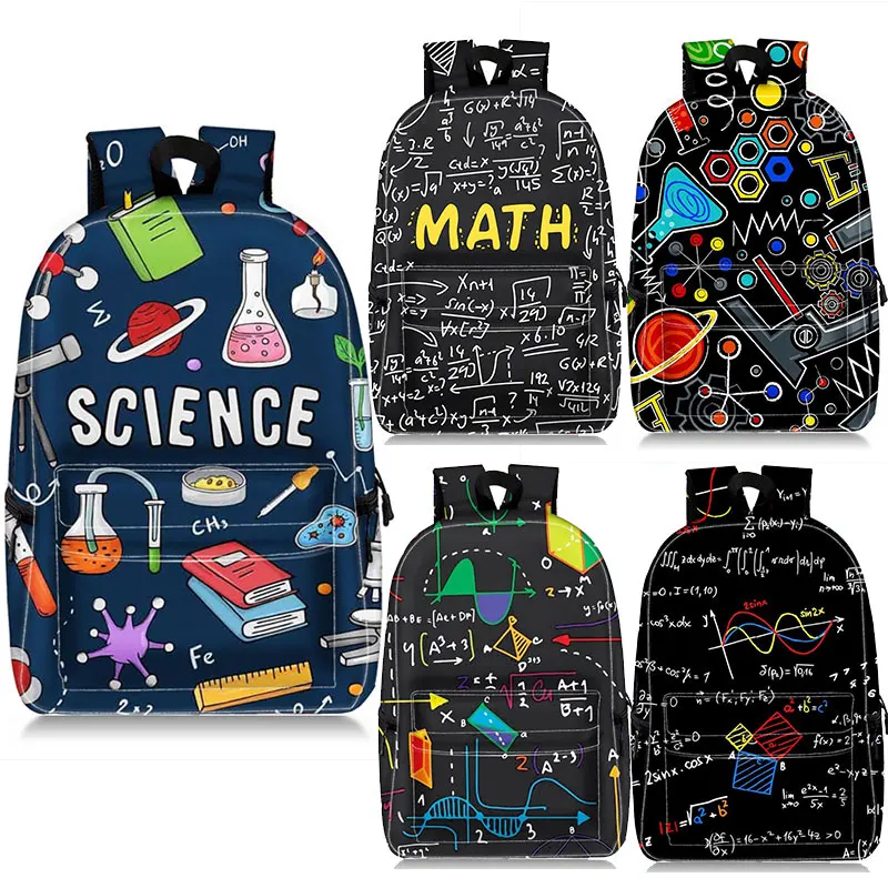 

17-inch Math Formula Backpack Youth Learning School Bags Teenagers Travel Storage Bag Large Capacity Computer Bookbags