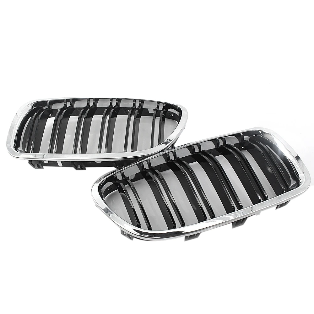 

Car Chrome+Glossy Black Dual Slats Front Kidney Grille Grill For-BMW F10/ F11 M5 535I 550I 528I 4-Door 2010-2017