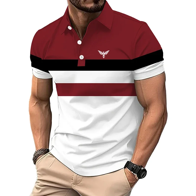 Men Fashion Summer Spell Color Short Sleeve Polo Shirt Men Clothes Casual Logo Print Sport Lapel Polo Shirt 100% Polyester