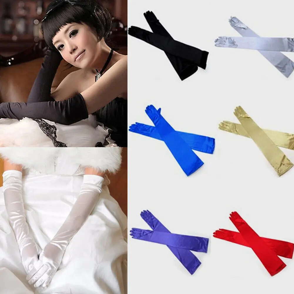 

Длинные перчатки, нарядное платье для женщин, атласные перчатки для оперы, аксессуары, костюм для выпускного вечера, вечерние, вечерние, свадебные, перчатки на Хэллоуин
