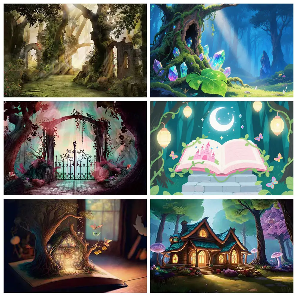 

Dreamy Jungle Forest Backdrop Banner Wonderland Fairy Tale Mushroom Baby Birthday Party Photography Background for Photo Studio