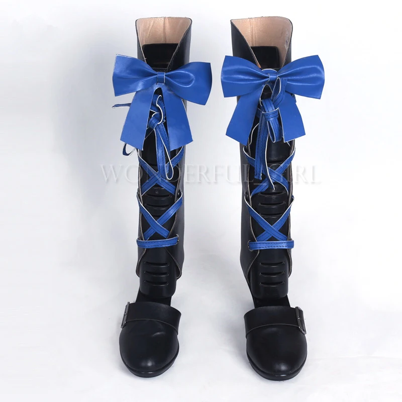 Neue Black Butler Kuroshitsuji Ciel Phantomhive Cosplay Stiefel mit blauer Schleife Anime Cosplay Schuhe für Damen/Herren Größe 35-47