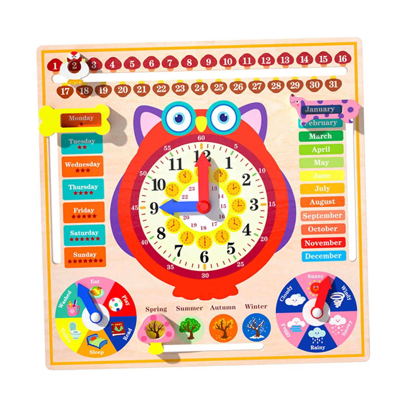 Montessori Toys Kids Clock Calendar Multifuctional Weather Season Time Cognition Days of Week for Children Kids 4 5 6