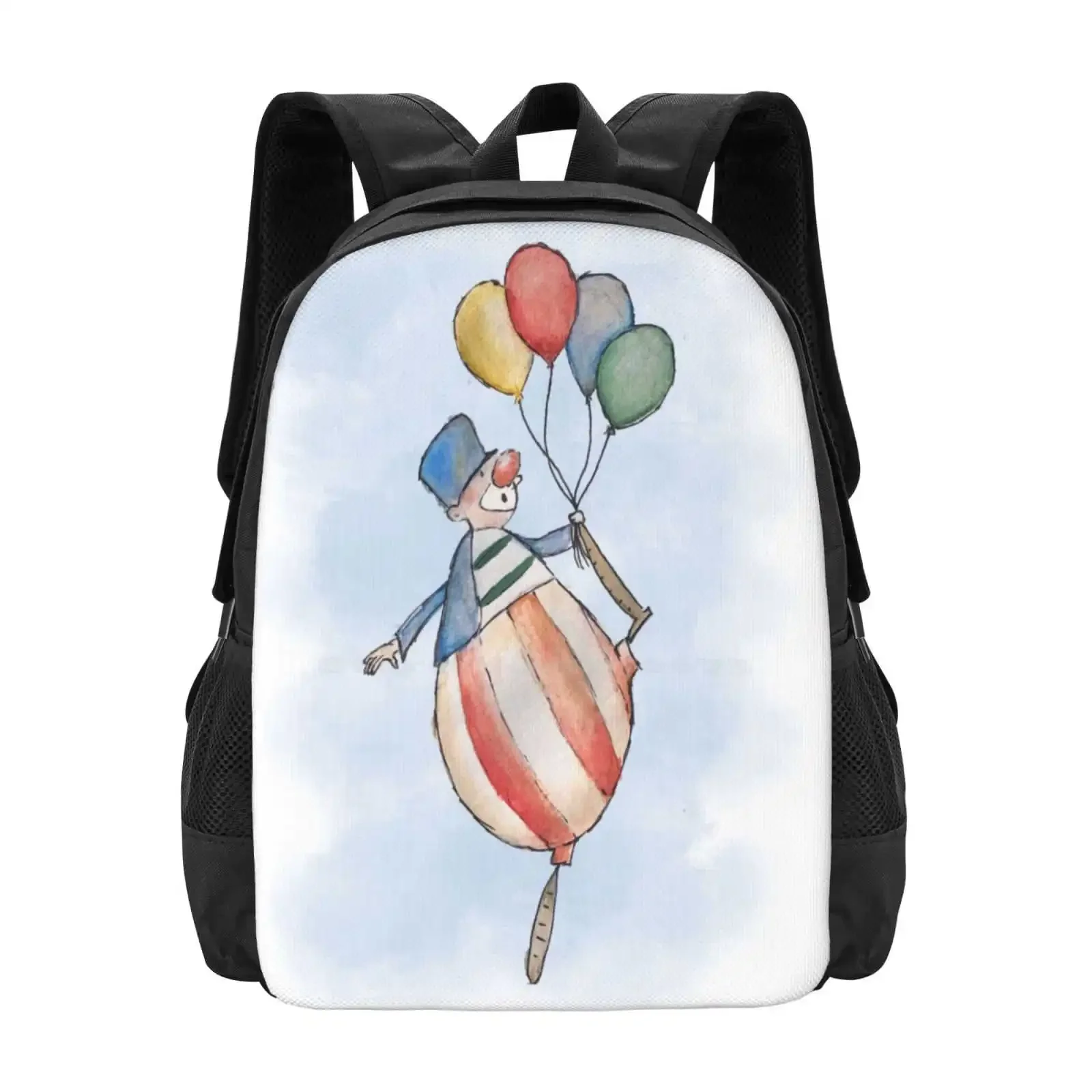 

Clown With Balloons Hot Sale Schoolbag Backpack Fashion Bags Circus Clown With Balloons Fun Colorful Childish Blue Red Yellow